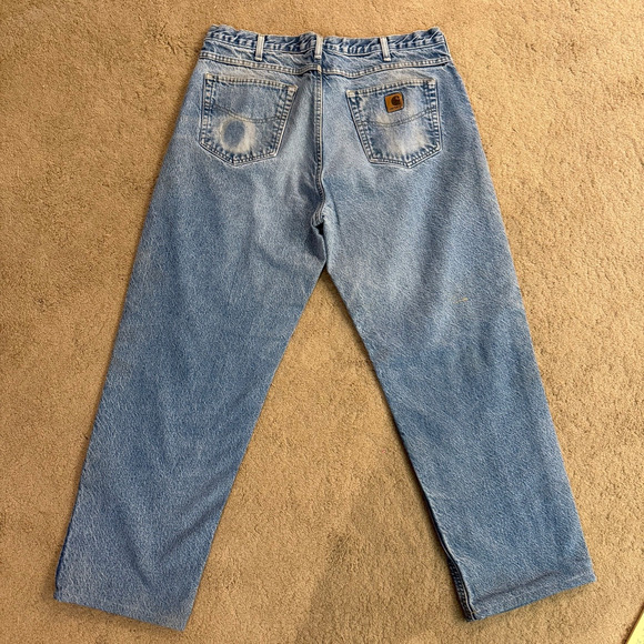 Vintage Carhartt Flannel Lined Jeans Mens Blue Denim 38x29 Made In USA - Picture 7 of 10
